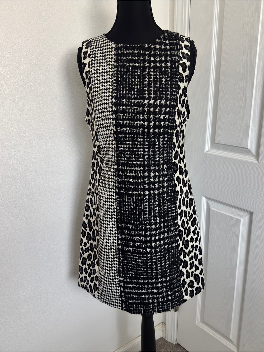 Alice + Olivia Clyde Patchwork Tweed Shift Dress Leopard Plaid Wool NWT 4 - Picture 3 of 6